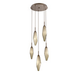 Rock Crystal Round Multi Light Pendant - Flat Bronze / Chilled Bronze