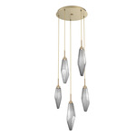 Rock Crystal Round Multi Light Pendant - Gilded Brass / Chilled Smoke