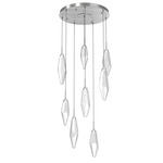Rock Crystal Round Multi Light Pendant - Satin Nickel / Chilled Clear