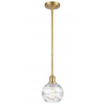 Athens Deco Swirl Stem Hung Pendant - Satin Gold / Clear