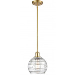 Athens Deco Swirl Stem Hung Pendant - Satin Gold / Clear
