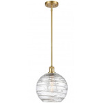 Athens Deco Swirl Stem Hung Pendant - Satin Gold / Clear