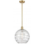 Athens Deco Swirl Stem Hung Pendant - Satin Gold / Clear