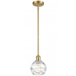 Athens Deco Swirl Stem Hung Pendant - Satin Gold / Clear