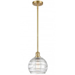 Athens Deco Swirl Stem Hung Pendant - Satin Gold / Clear