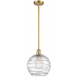 Athens Deco Swirl Stem Hung Pendant - Satin Gold / Clear