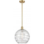 Athens Deco Swirl Stem Hung Pendant - Satin Gold / Clear