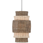 Montauck Bay Tall Wave Pendant - Brushed Nickel / Natural Wicker