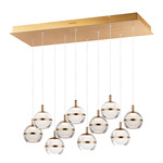 Swank Linear Multi-Light Pendant - Natural Aged Brass / Clear / Frosted