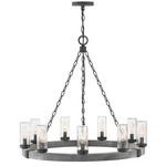 Sawyer 12V Outdoor Chandelier - Aged Zinc / Clear Seedy