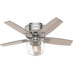 Bennett 44 Inch Low Profile Ceiling Fan with Light - Brushed Nickel / Light Gray Oak / Greyed Walnut
