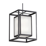 Double Box Dark Sky Outdoor Pendant - Textured Black / Frosted Seeded