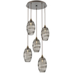 Ellisse Round Multi Light Pendant - Flat Bronze / Optic Smoke
