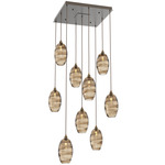 Ellisse Square Multi Light Pendant - Flat Bronze / Optic Bronze
