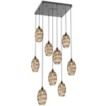 Ellisse Square Multi Light Pendant - Matte Black / Optic Bronze