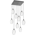 Ellisse Square Multi Light Pendant - Matte Black / Optic Clear