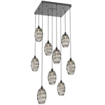 Ellisse Square Multi Light Pendant - Matte Black / Optic Smoke