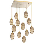Ellisse Square Multi Light Pendant - Gilded Brass / Optic Bronze
