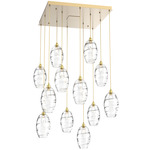 Ellisse Square Multi Light Pendant - Gilded Brass / Optic Clear