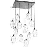 Ellisse Square Multi Light Pendant - Matte Black / Optic Clear