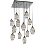 Ellisse Square Multi Light Pendant - Matte Black / Optic Smoke