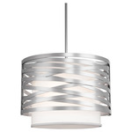 Tempest Linen Drum Pendant - Metallic Beige Silver / White Linen