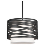 Tempest Linen Drum Pendant - Matte Black / White Linen