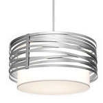 Tempest Linen Drum Pendant - Metallic Beige Silver / White Linen