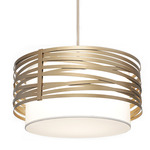 Tempest Linen Drum Pendant - Gilded Brass / White Linen