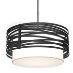 Tempest Linen Drum Pendant - Matte Black / White Linen