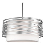 Tempest Linen Drum Pendant - Metallic Beige Silver / White Linen