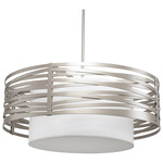 Tempest Linen Drum Pendant - Metallic Beige Silver / White Linen