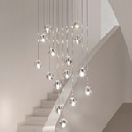 Mizu Rectangular Multi Light Pendant - White / Clear