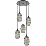 Ellisse Round Multi Light Pendant - Matte Black / Optic Smoke