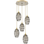 Ellisse Round Multi Light Pendant - Gilded Brass / Optic Smoke