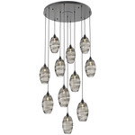 Ellisse Round Multi Light Pendant - Matte Black / Optic Smoke