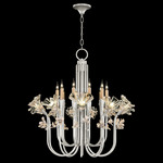 Azu Tall Chandelier - Silver Leaf / Crystal