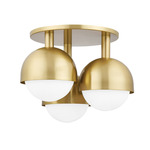 Foster Semi Flush Ceiling Light - Aged Brass / White