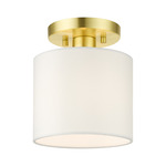 Meridian Stout Semi Flush Ceiling Light - Satin Brass / Off White