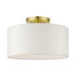 Meridian Stout Semi Flush Ceiling Light - Satin Brass / Off White