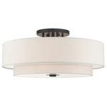 Meridian XL Double Semi Flush Ceiling Light - English Bronze / Oatmeal / English Bronze