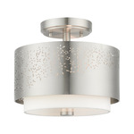 Noria Petite Semi Flush Ceiling Light - Brushed Nickel / Off White