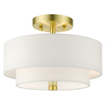 Meridian Double Semi Flush Ceiling Light - Satin Brass / Off White