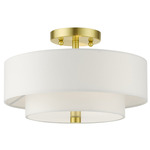 Meridian Double Semi Flush Ceiling Light - Satin Brass / Off White