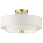 Meridian Double Semi Flush Ceiling Light - Satin Brass / Off White