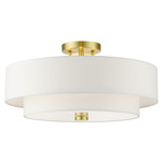 Meridian Double Semi Flush Ceiling Light - Satin Brass / Off White