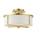 Wesley Semi Flush Ceiling Light - Satin Brass / Off White