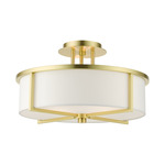 Wesley Semi Flush Ceiling Light - Satin Brass / Off White