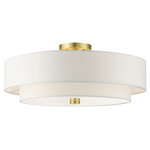 Meridian Double Semi Flush Ceiling Light - Satin Brass / Off White