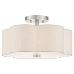 Solstice Semi Flush Ceiling Light - Brushed Nickel / Oatmeal